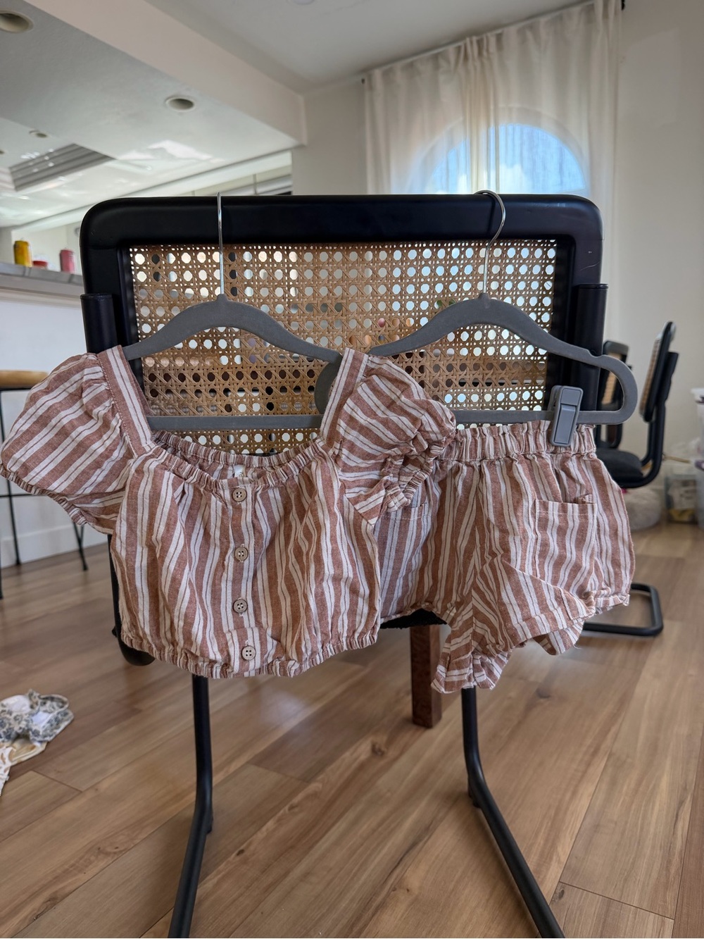 Rylee + Cru Cream and Brown Striped Kids Crop Top & Shorts Set